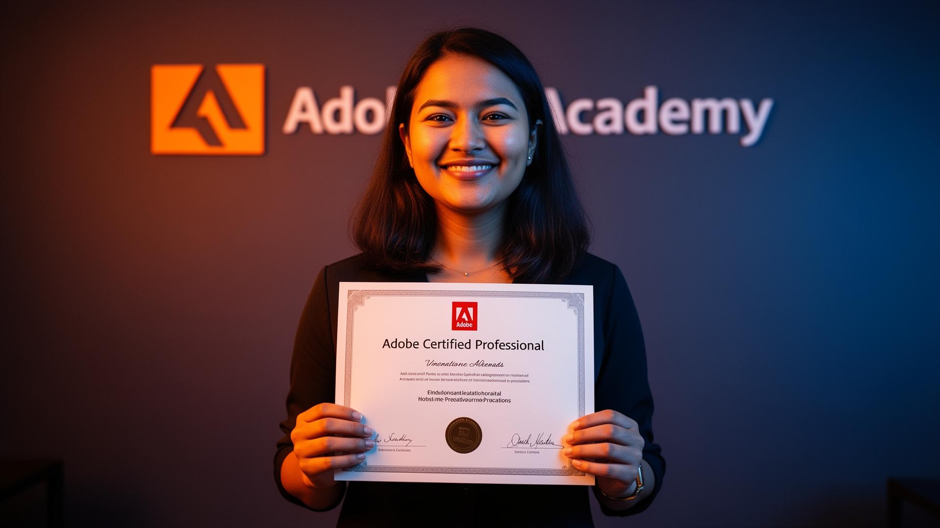 Adobe Certified Professional holding their certificate